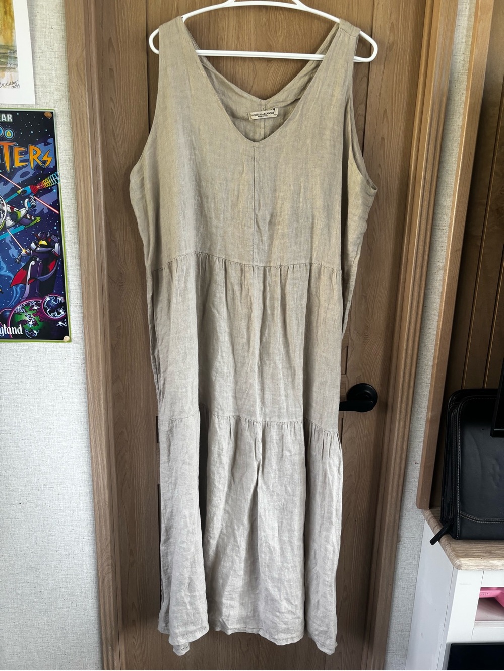 Vanessa Alexandra Linen Midi Dress Size 1X Plus Beige Neutral Farmhouse Coastal